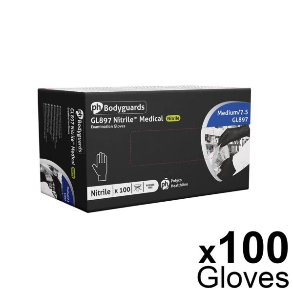 Nitrile Black Gloves Medium (x100) - Polyco GL897 Black Nitrile Powder Free Disposable Gloves