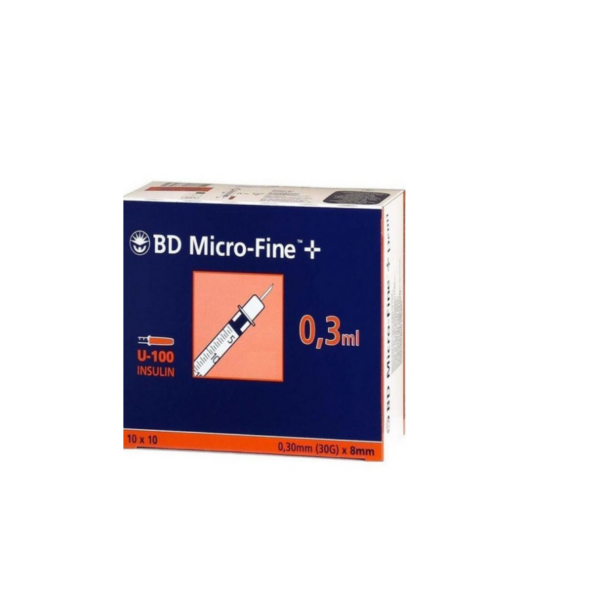 BD Micro Fine Plus 0.3ml U100 30G 8mm x 100
