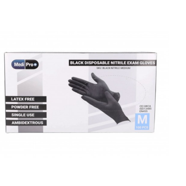 Black Disposable Nitrile Exam Gloves x100 MEDIUM