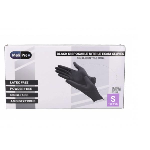 Black Disposable Nitrile Exam Gloves X100 SMALL