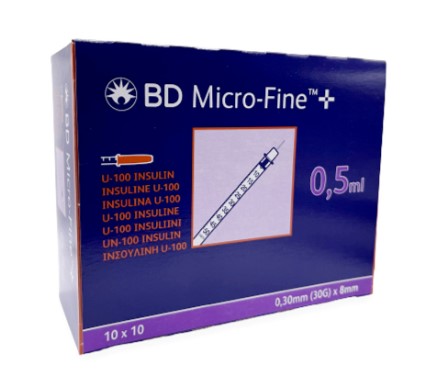 BD Micro Fine Plus 0.5ml U100 30G 8mm x 100
