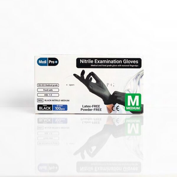 Black Disposable Nitrile Exam Gloves x100 Medium - Image 2