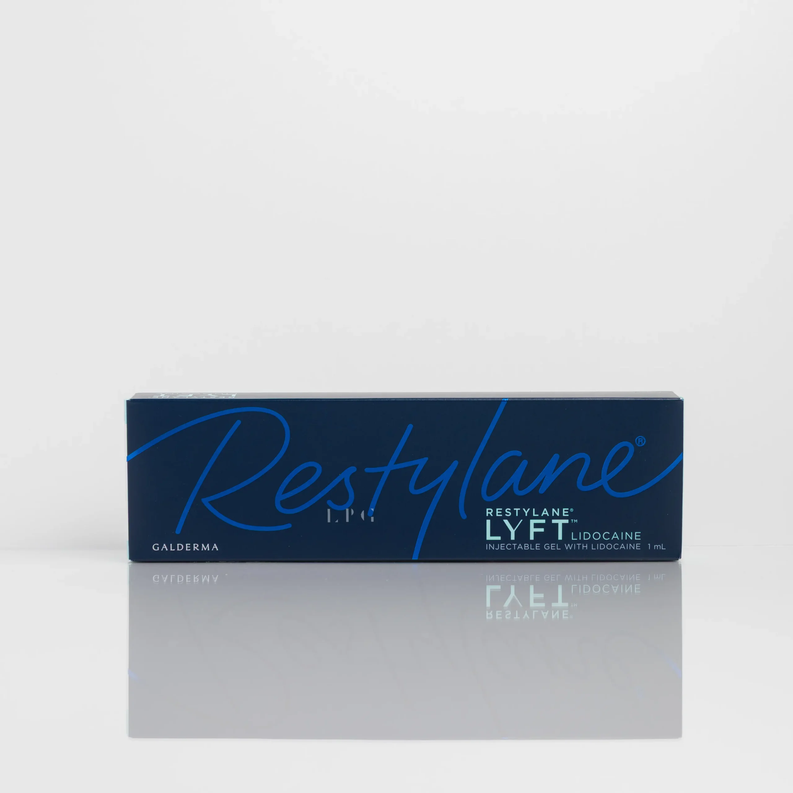 Restylane Lyft injectable gel box, blue with white text, labeled with usage instructions and brand information.
