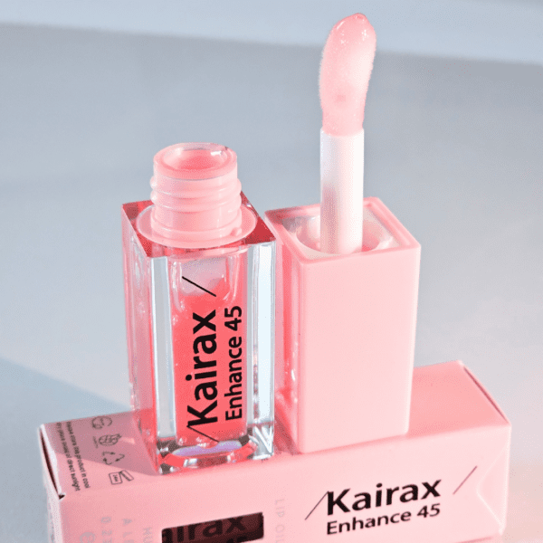 Kairax Enhance 45 Lip Oil, A delicious strawberry flavoured lip oil that delivers high shine and intense hydration.