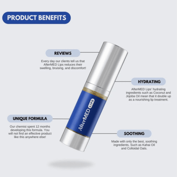AfterMed Lips is a lip aftercare uniquely formulated with ingredients to help soothe aesthetically treated lips