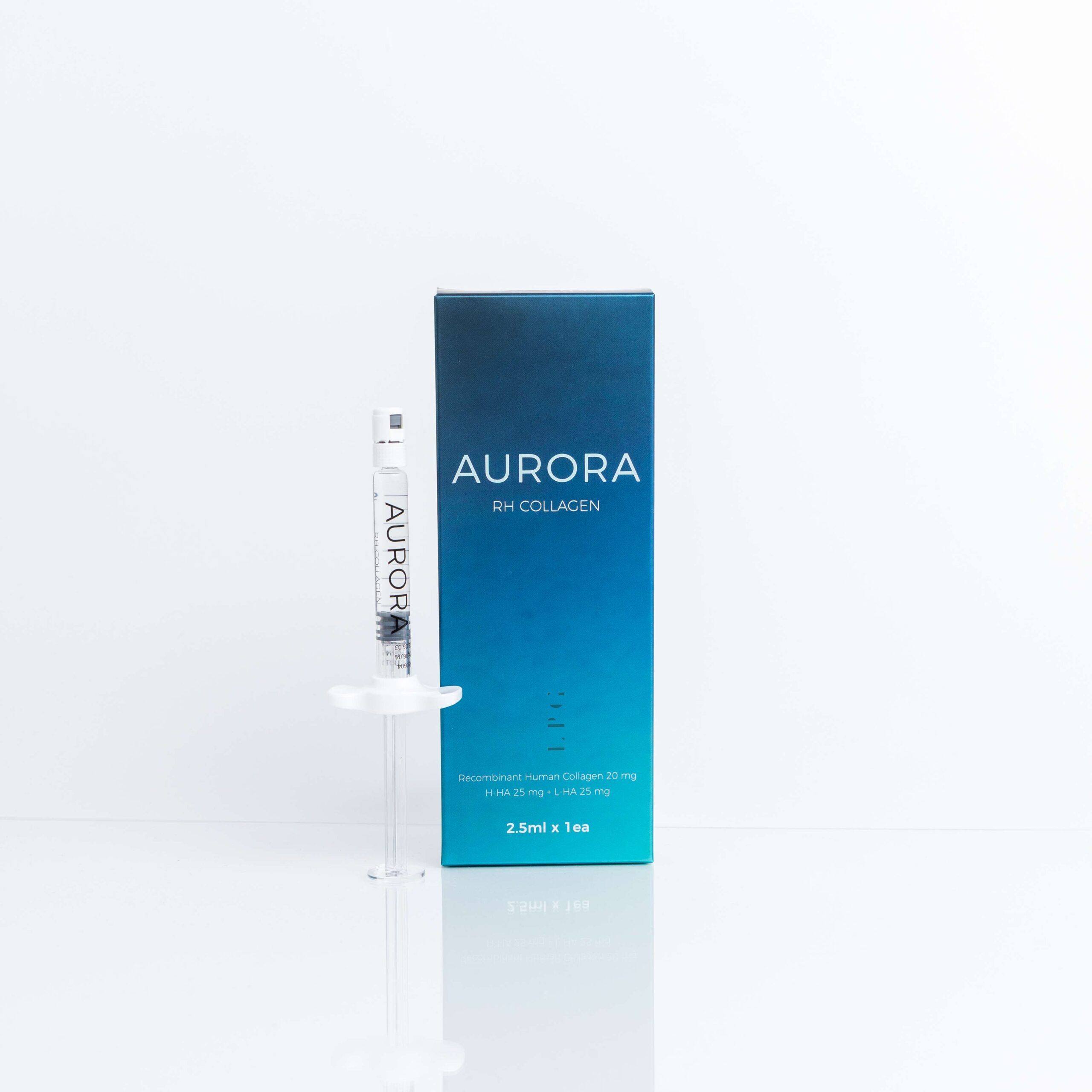 Aurora RH Collagen single 2.5ml vial next to blue product box