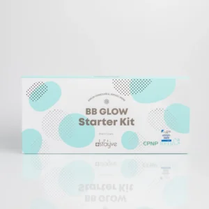 Booster Starter Kit box, pink and white with abstract shapes, labeled with product details and regulatory logos.