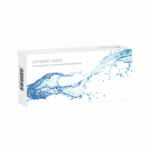 Box packaging for Ameela Eyes Polymerised Polynucleotide-Based Gel aesthetic treatment.