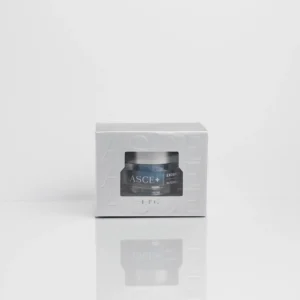 ASCE+ skincare product in a silver box with a clear window, featuring visible text and brand logo.