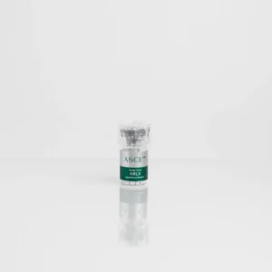 Container of ASCE Scalp Care HRLV lepeilized powder with a transparent cap and reflective surface.